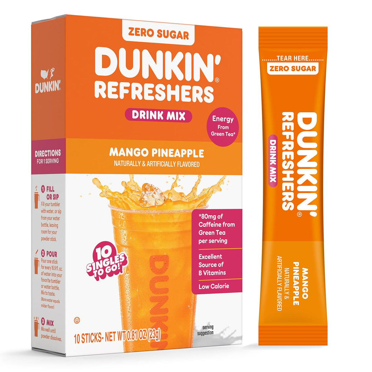 Dunkin Refreshers Mango Pineapple packet for on-the-go hydration and flavor.