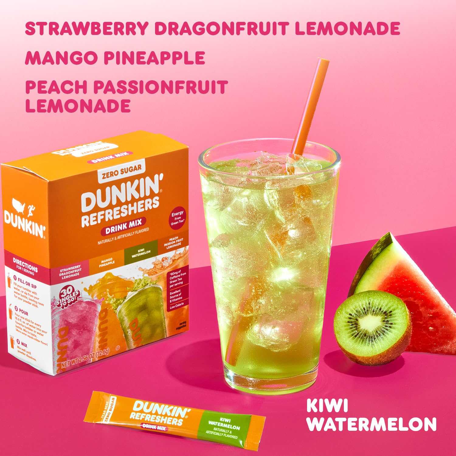 Dunkin Refreshers Singles To Go being poured into a glass for flavorful hydration