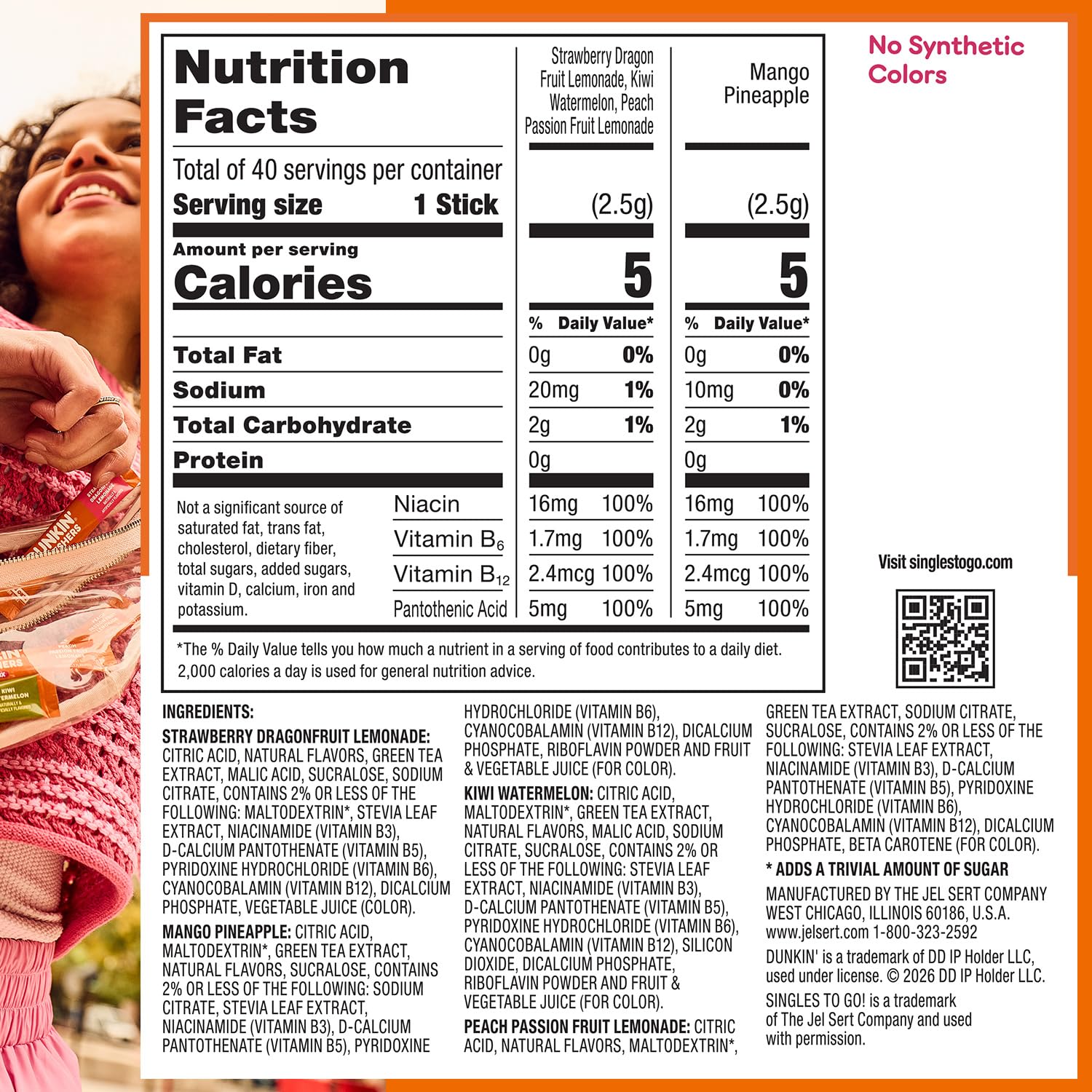 Dunkin Refreshers Singles To Go packets being added to a water bottle for quick energy boost