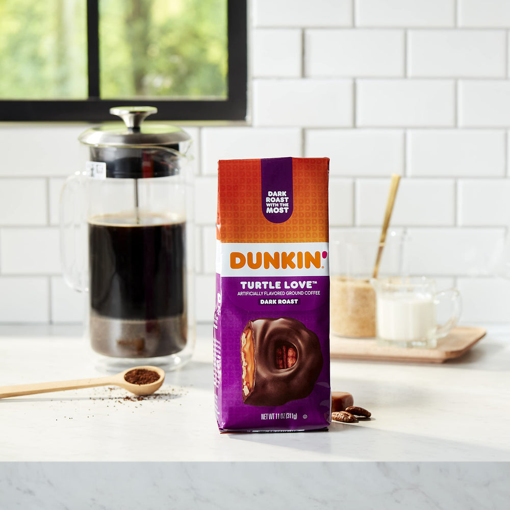 Dunkin Turtle Love bag beside timer for precise brewing