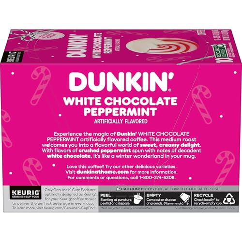Dunkin White Chocolate Peppermint coffee cup steaming.