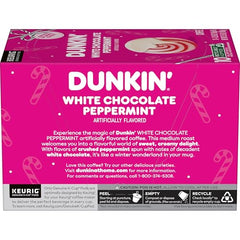 Dunkin White Chocolate Peppermint coffee cup steaming.