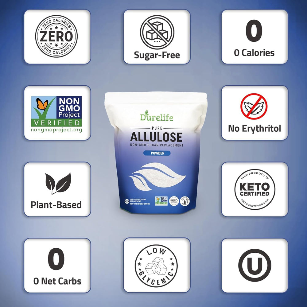 DureLife Allulose pouring action illustrates smooth integration into beverages.