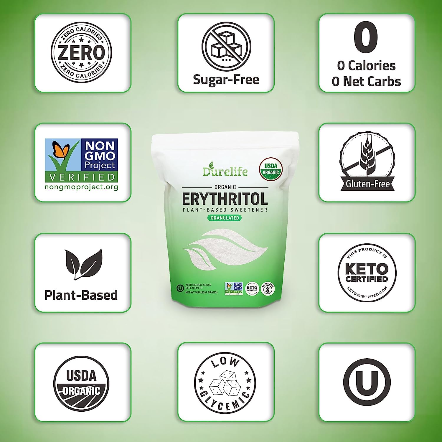 DureLife erythritol OU Kosher certification on packaging