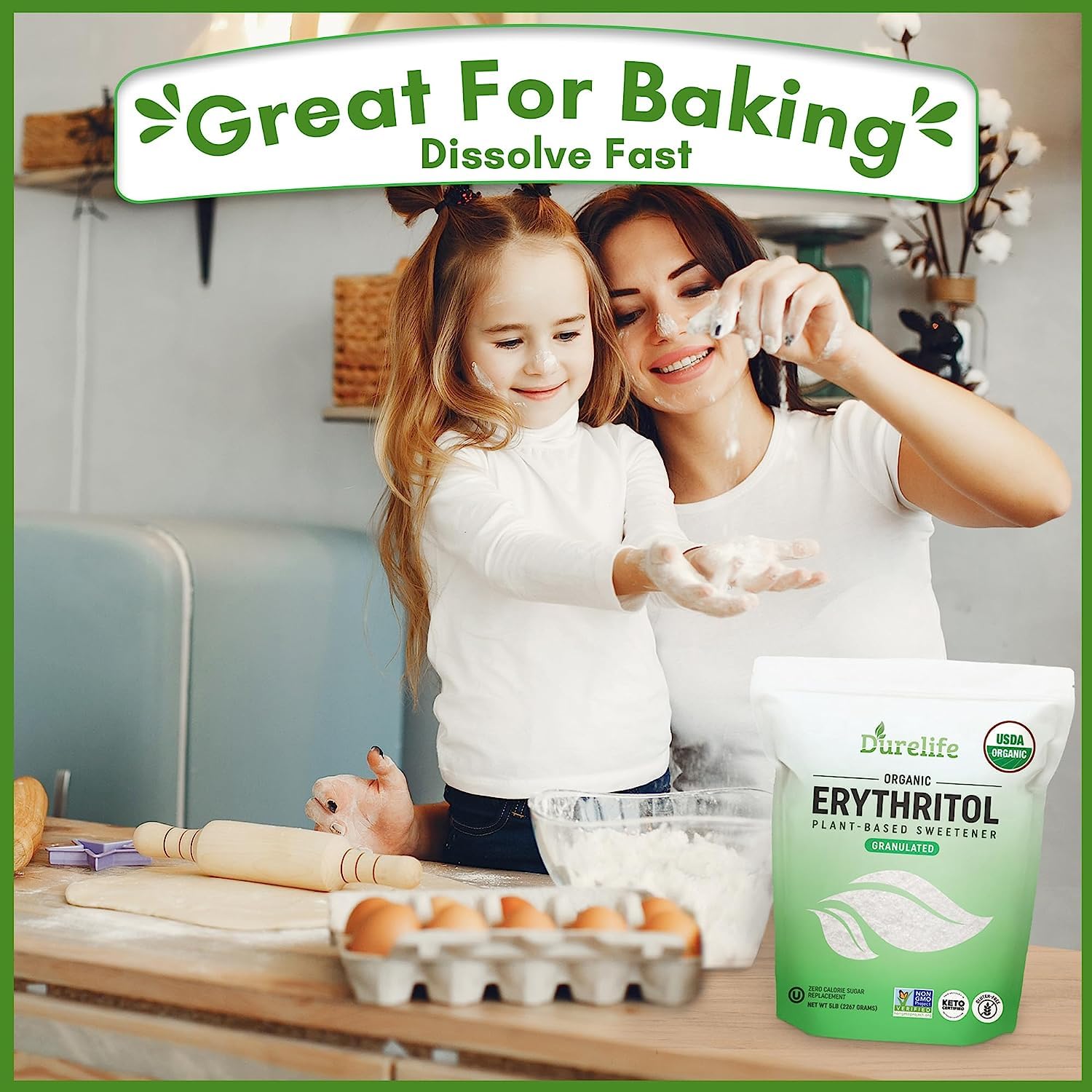 DureLife erythritol non-GMO verified label on box