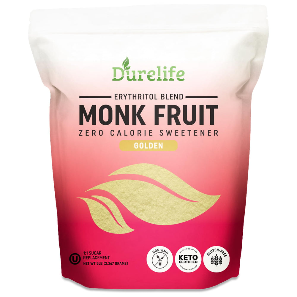 Warm kitchen scene with DureLife Golden Monk Fruit on the shelf.