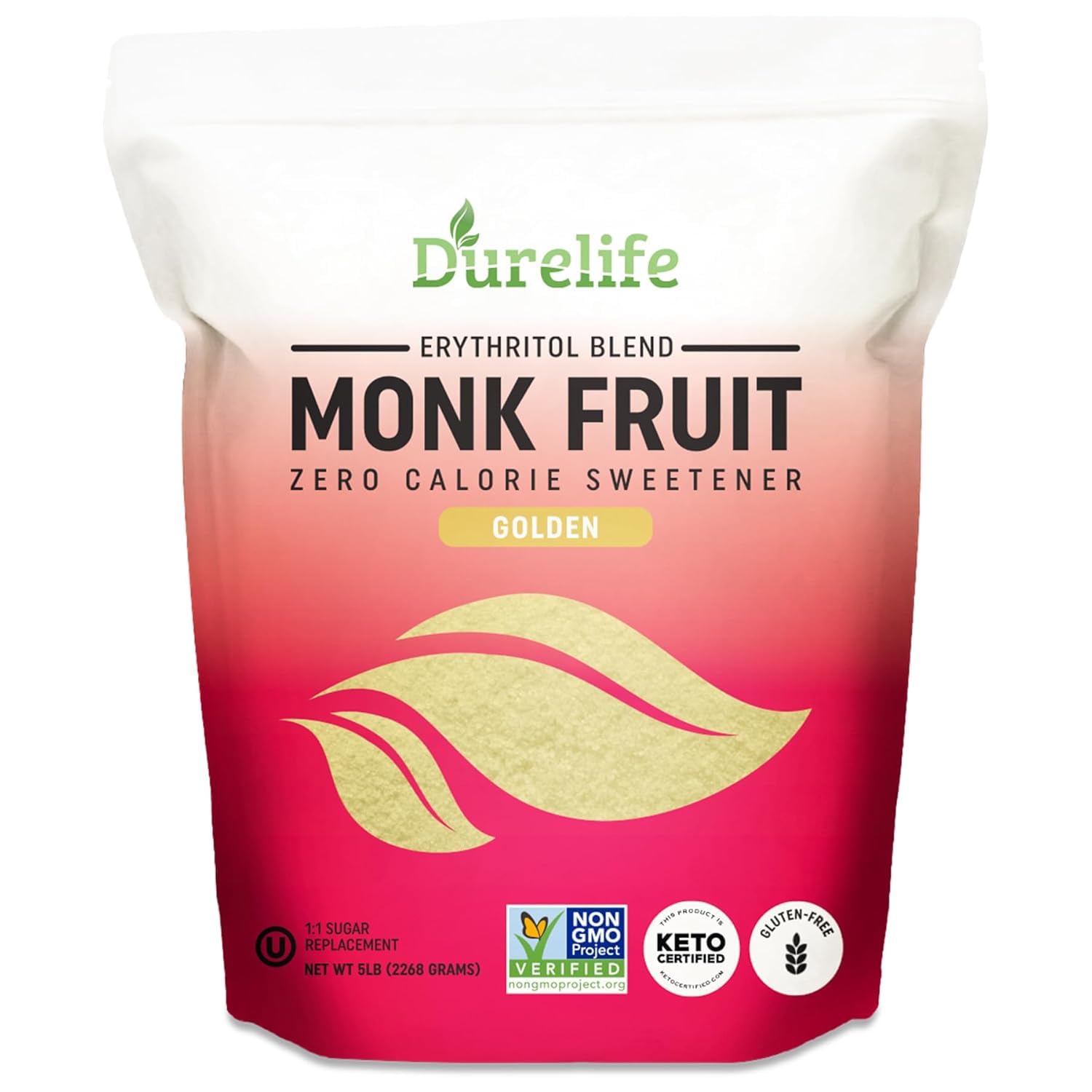 DureLife Golden Monk Fruit packaging showing bulk size and kosher labeling.
