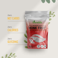 DureLife Monk Fruit Sweetener jar beside baking ingredients—great for baking.