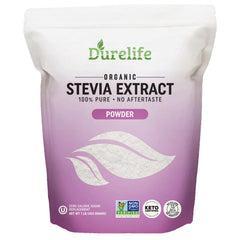 DureLife stevia extract packaging close-up showing pure ingredients for clean sweetness