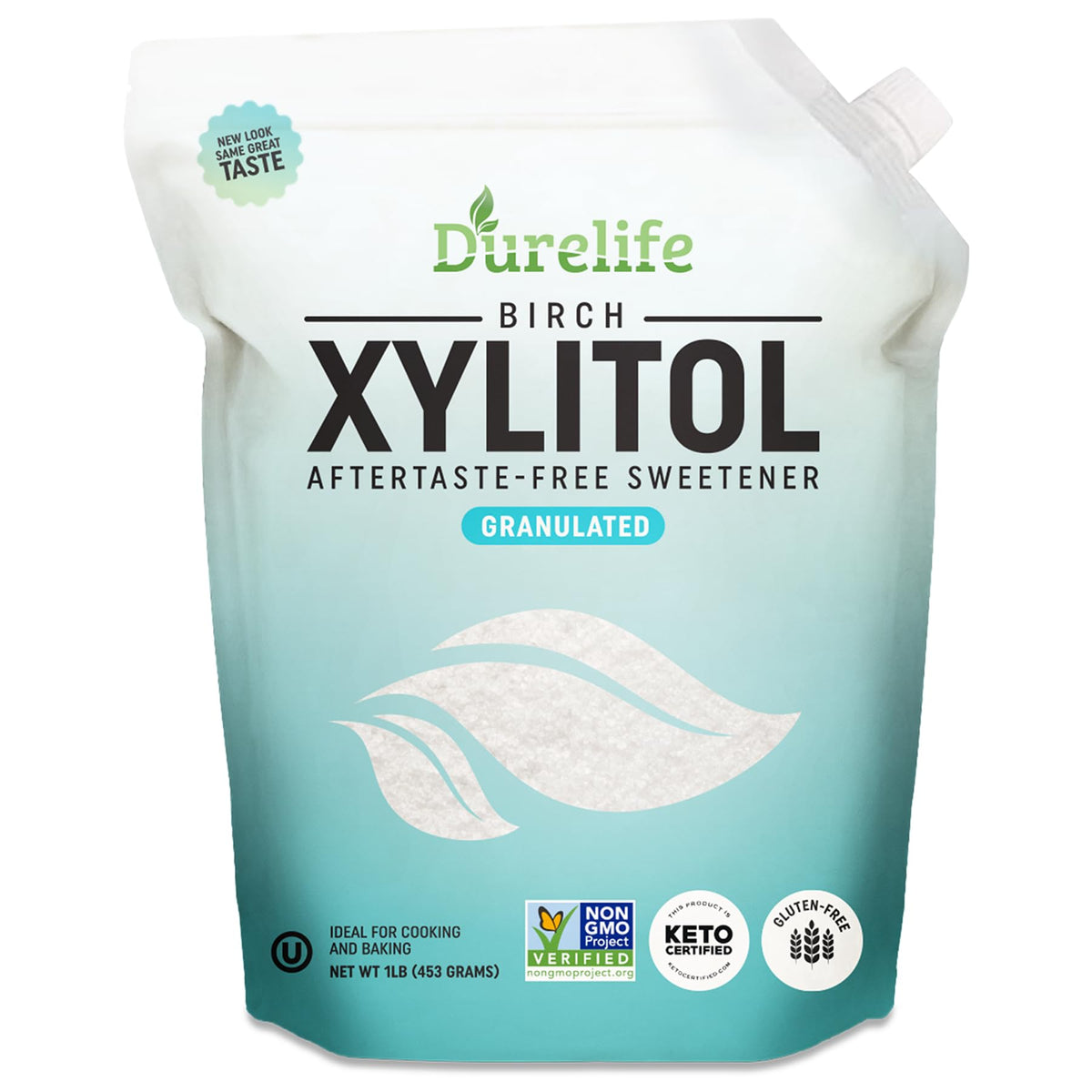 DureLife Xylitol 1lb bag, pure birch sugar substitute with low calories.