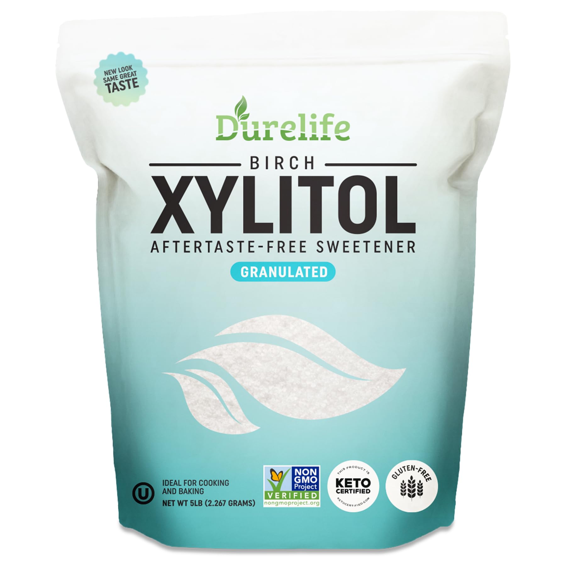 DureLife Xylitol 5 lb bulk bag front view showing product intended for sugar substitution