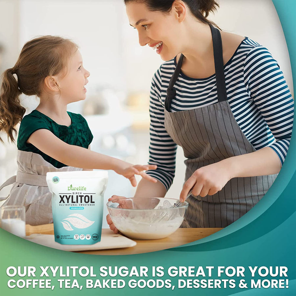 DureLife Xylitol keto-low-carb, supports low-carb diets with gluten-free, kosher option.