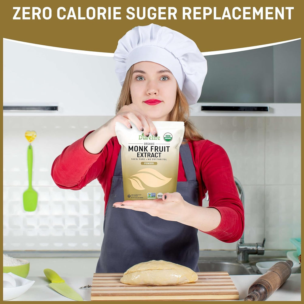DureLife zero-calorie sweetener bottle emphasizes sugar-free sweetness without calories.