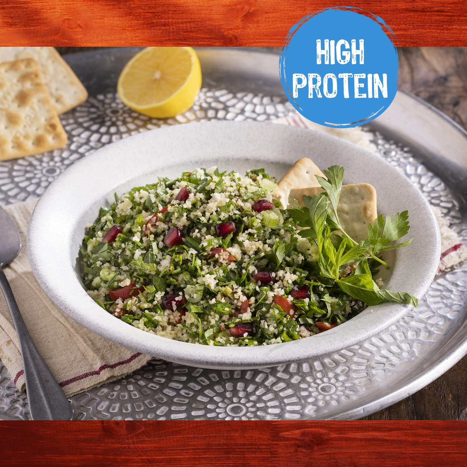 Duru bulgur tabbouleh bowl with herbs and grain texture.