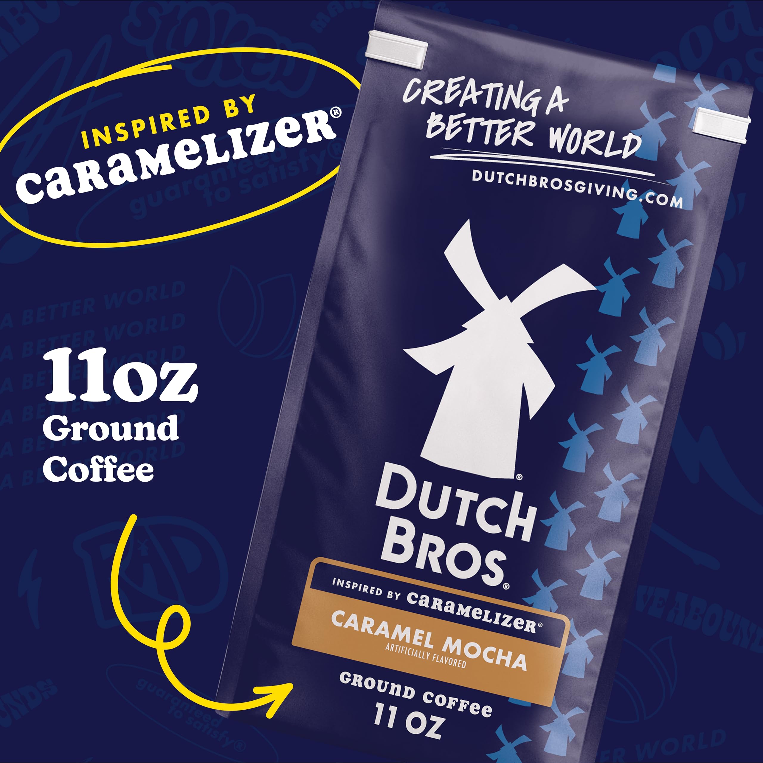 Dutch Bros Caramel Mocha coffee pouring into a mug for a cozy daily treat.