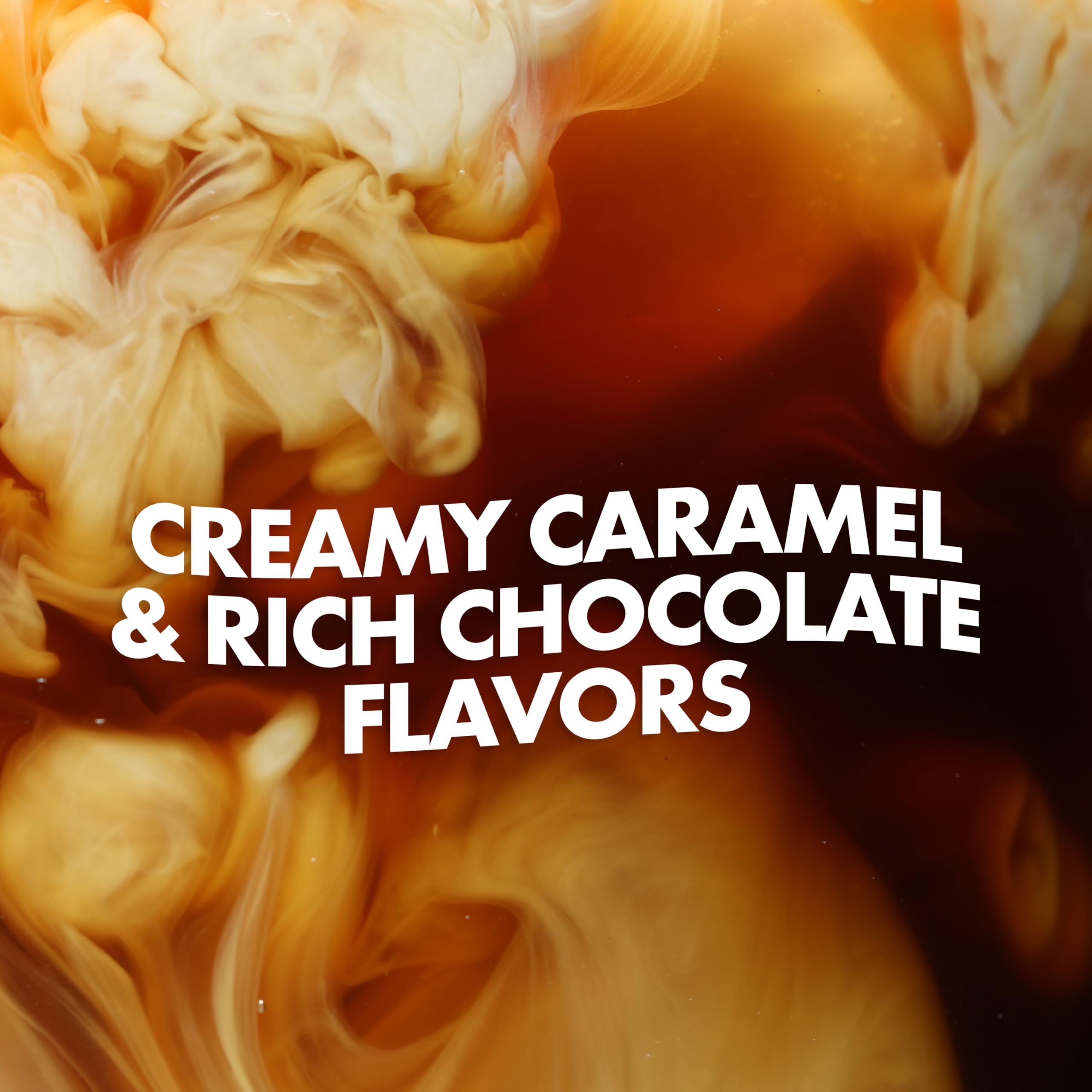 Close-up of caramel and chocolate notes in Dutch Bros Caramel Mocha pods.