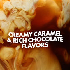 Close-up of caramel and chocolate notes in Dutch Bros Caramel Mocha pods.