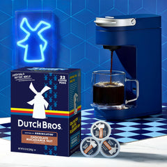Pod pouring into cup for smooth medium roast brew