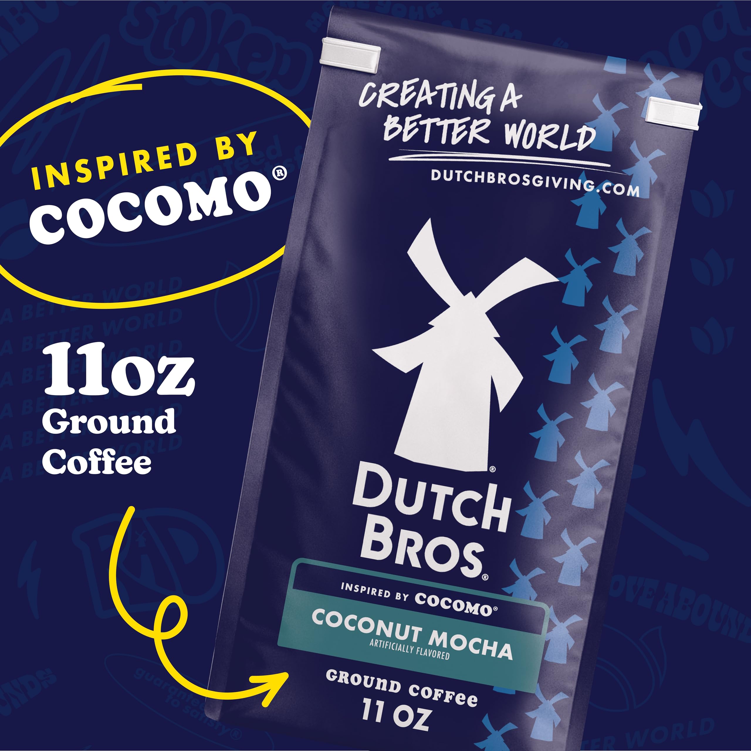 Dutch Bros Coconut Mocha Ground Coffee in packaging ready to brew at home for convenient daily brew.