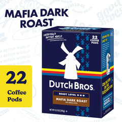Dutch Bros Mafia Dark Roast box back highlights flavor notes and pod details
