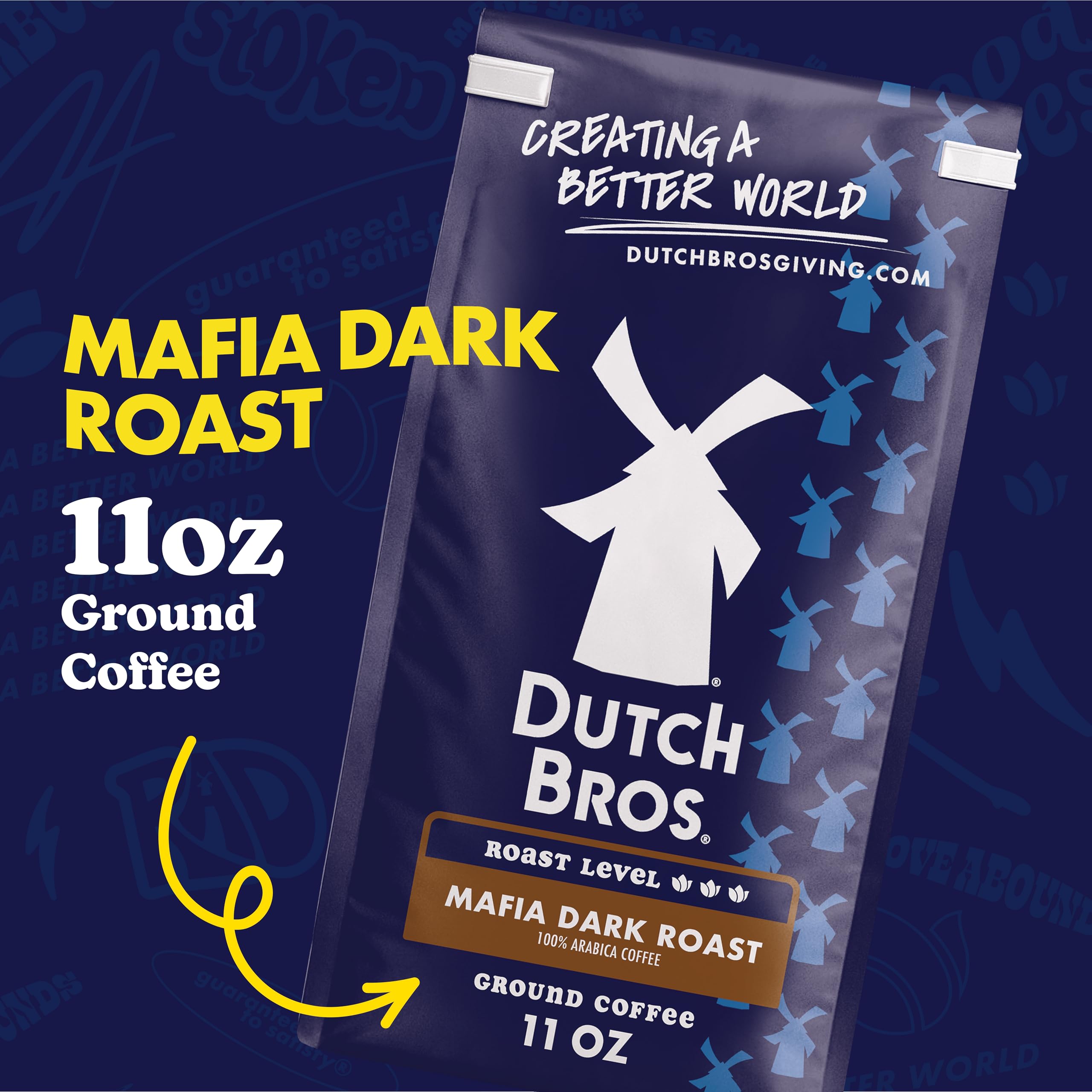 Close-up of coffee beans for Mafia Dark Roast, 100% Arabica.
