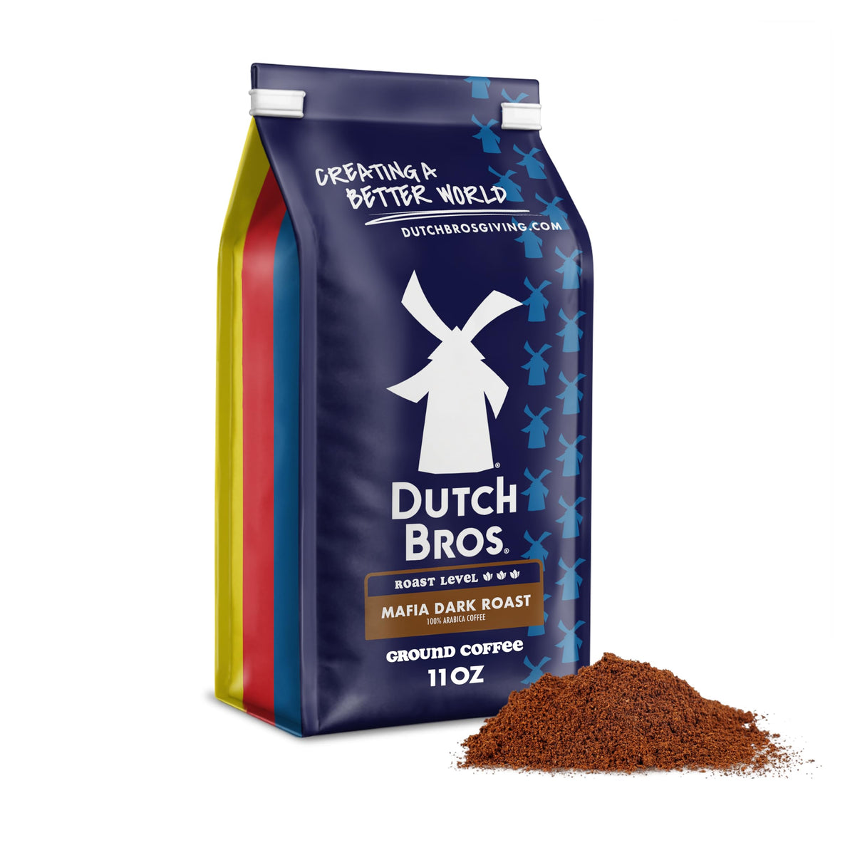 Dutch Bros Mafia Dark Roast ground coffee bag ready to brew at home.