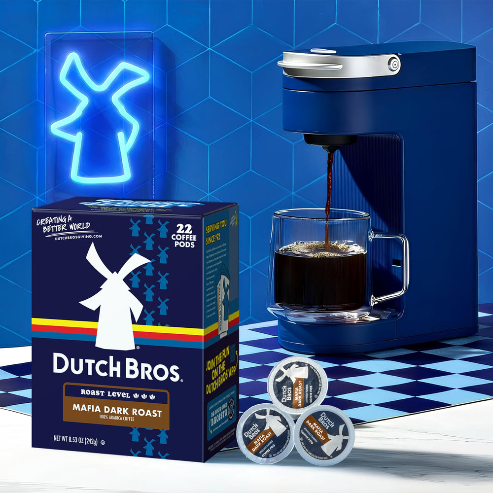 Dutch Bros Mafia Dark Roast pod in Keurig brewer for quick brewing
