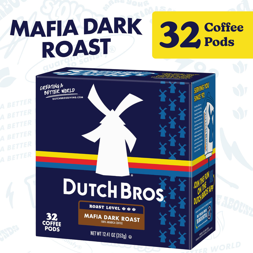 Close-up of Mafia Dark Roast coffee pods for Keurig brewers.