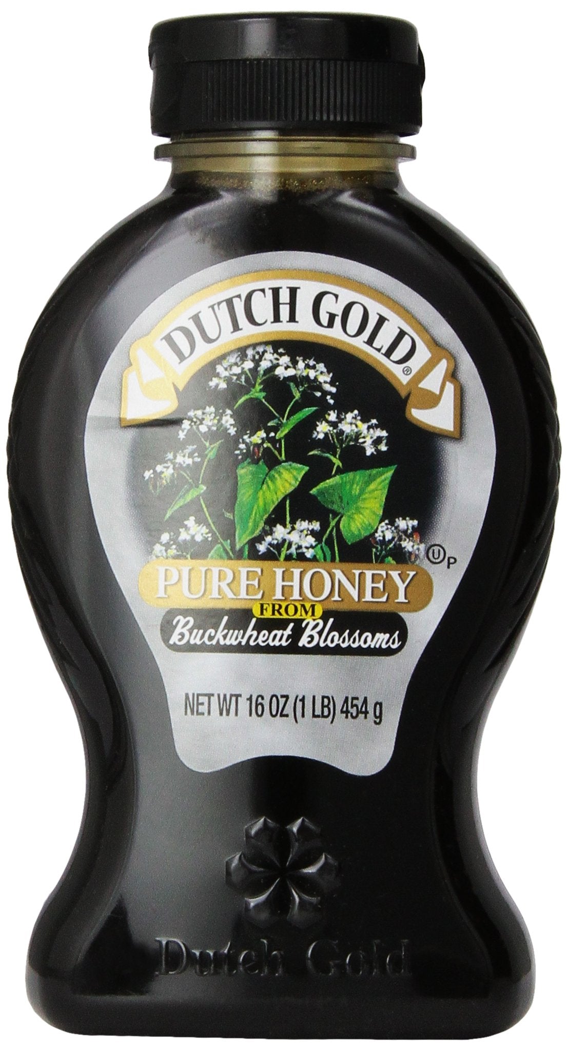Dutch Gold Honey Buckwheat bottle with rich color, ideal for breakfast drizzle.