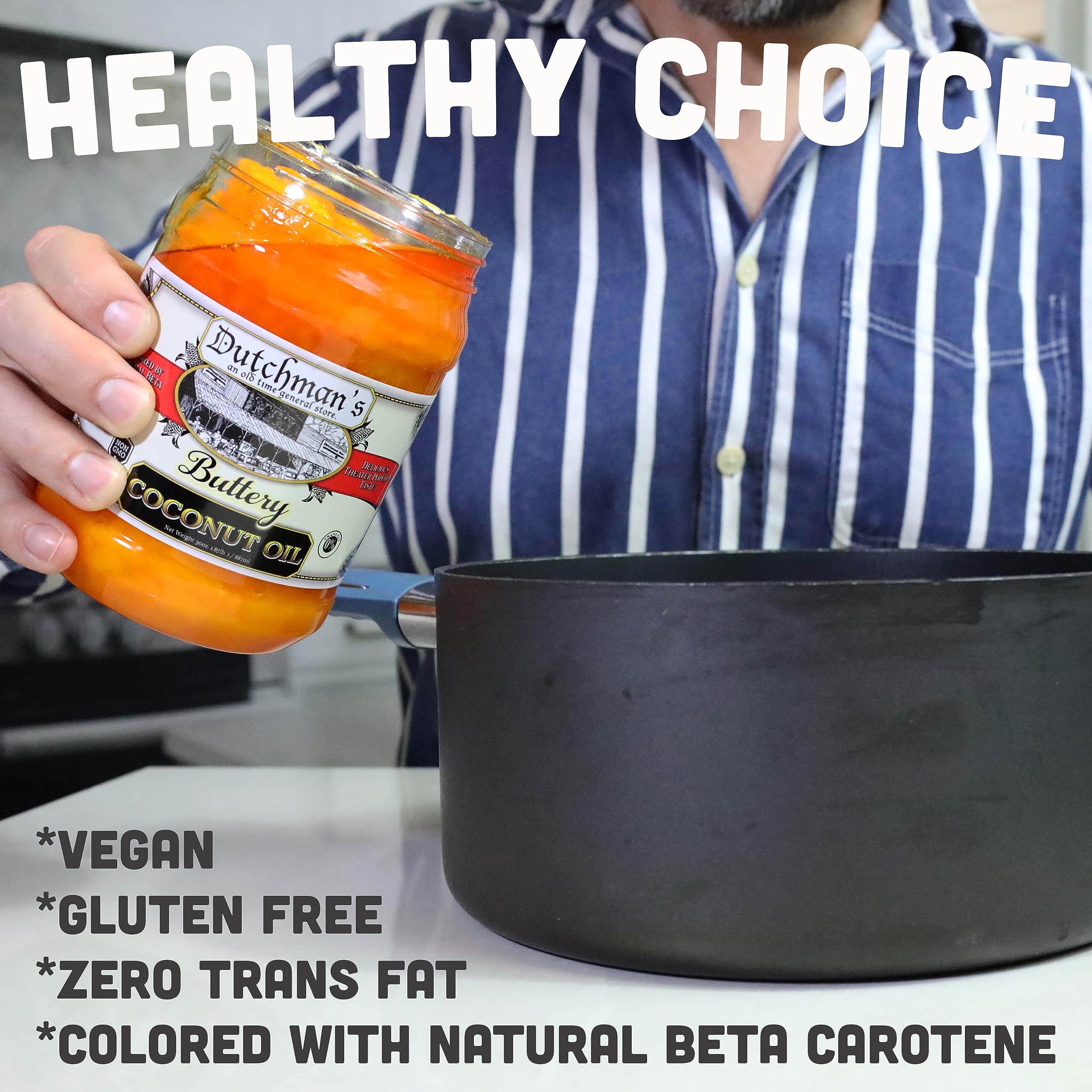 Dutchman’s Popcorn Coconut Oil beta carotene coloring for vibrant theater-style popcorn.
