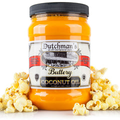 Dutchman’s Popcorn Coconut Oil jar front view for theater-style popcorn at home.