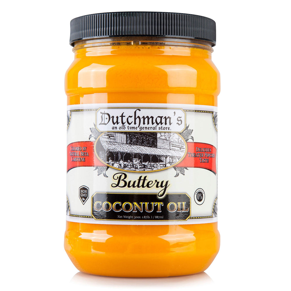 Dutchman’s Popcorn Coconut Oil in a busy kitchen ready for home use.
