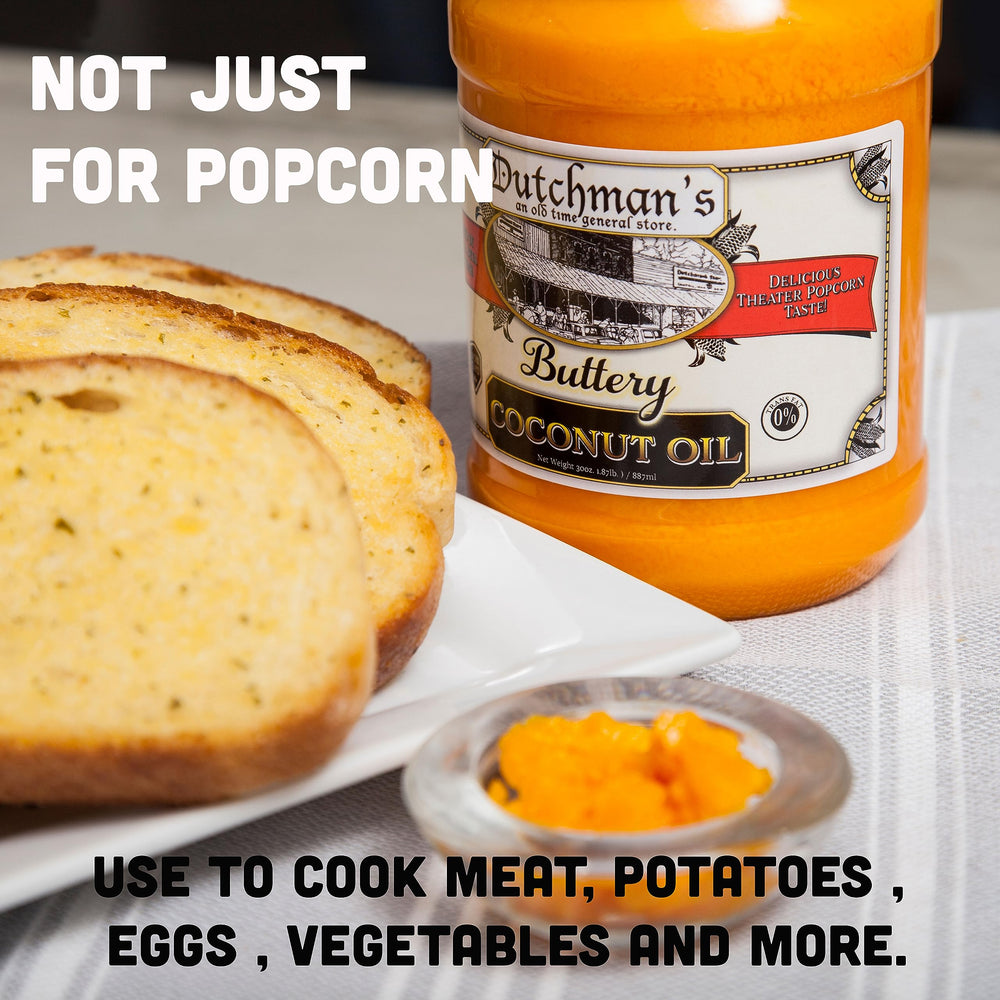 Dutchman’s Popcorn Coconut Oil offers zero trans fats for a healthier snack option.
