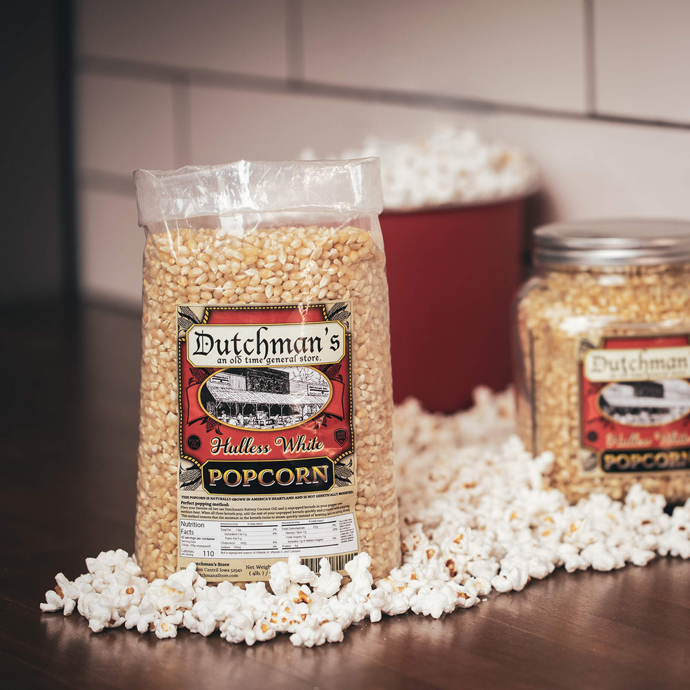 Dutchman's White Popcorn non-GMO gluten-free snack option.