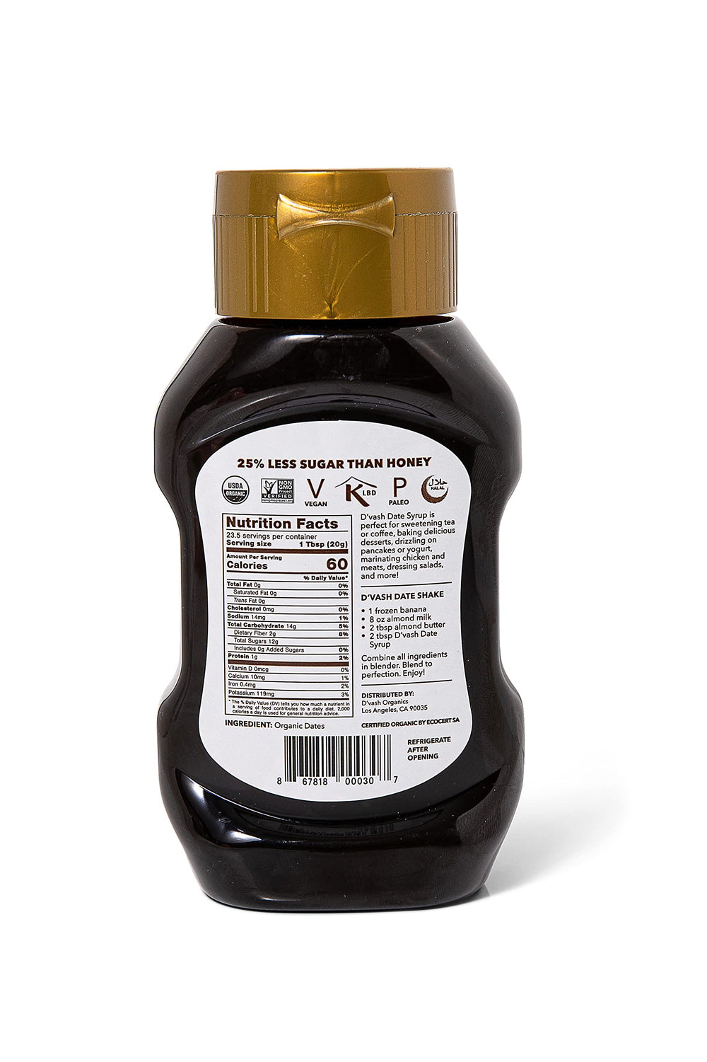 D'Vash Organic Date Syrup being poured for a smooth drizzle on dishes