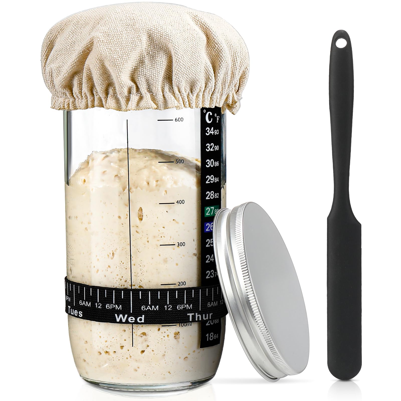 DWTS DANWEITESI sourdough starter jar 24oz glass with wide spout for easy pouring and measuring