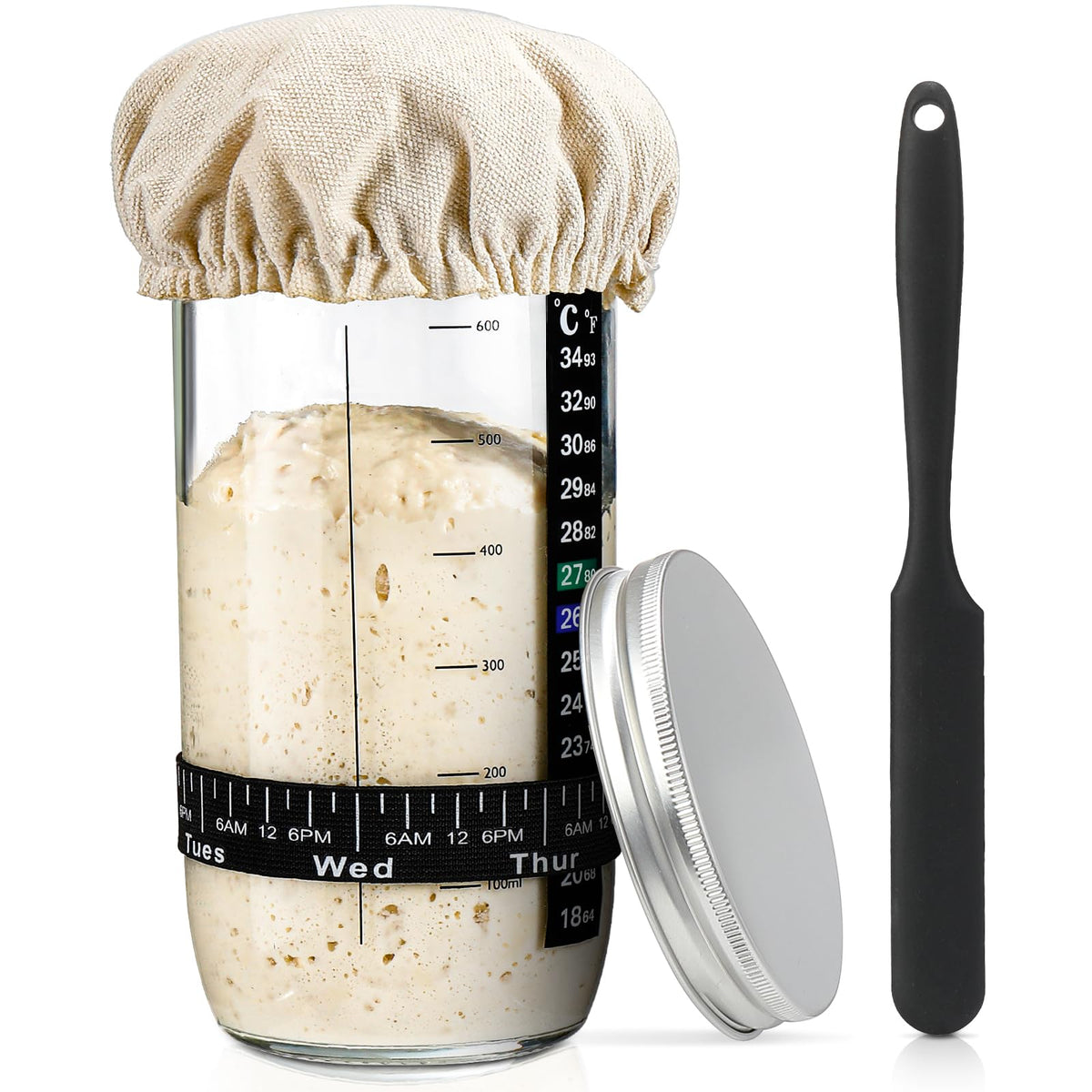 DWTS DANWEITESI sourdough starter jar 24oz glass with wide spout for easy pouring and measuring