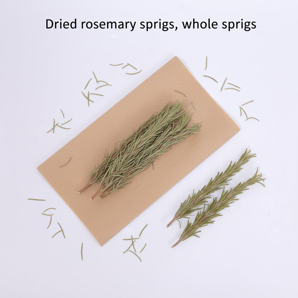 DYBOEDYO dried rosemary closeup shows vibrant green hue for seasoning.