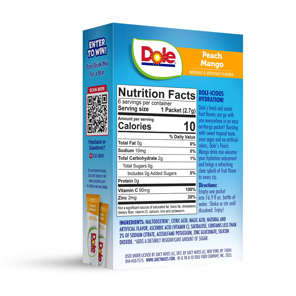 DYLA Dole Peach Mango packaging shown as travel-friendly option