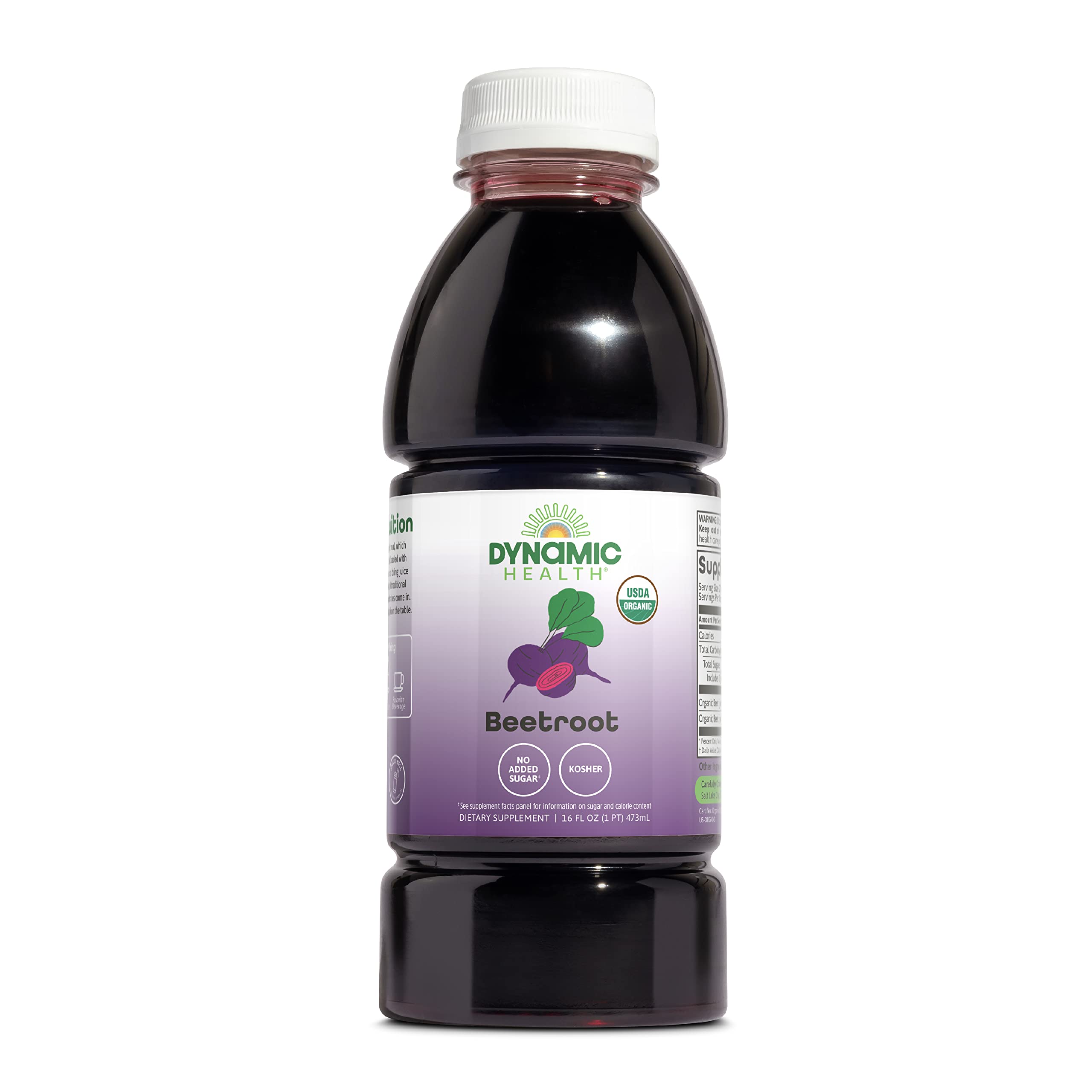 Dynamic Health Beetroot Juice Concentrate bottle pour illustrates a convenient, sugar-free wellness option.