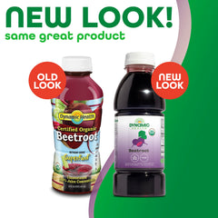 Dynamic Health Beetroot Juice Concentrate label closeup highlights organic quality and purity.