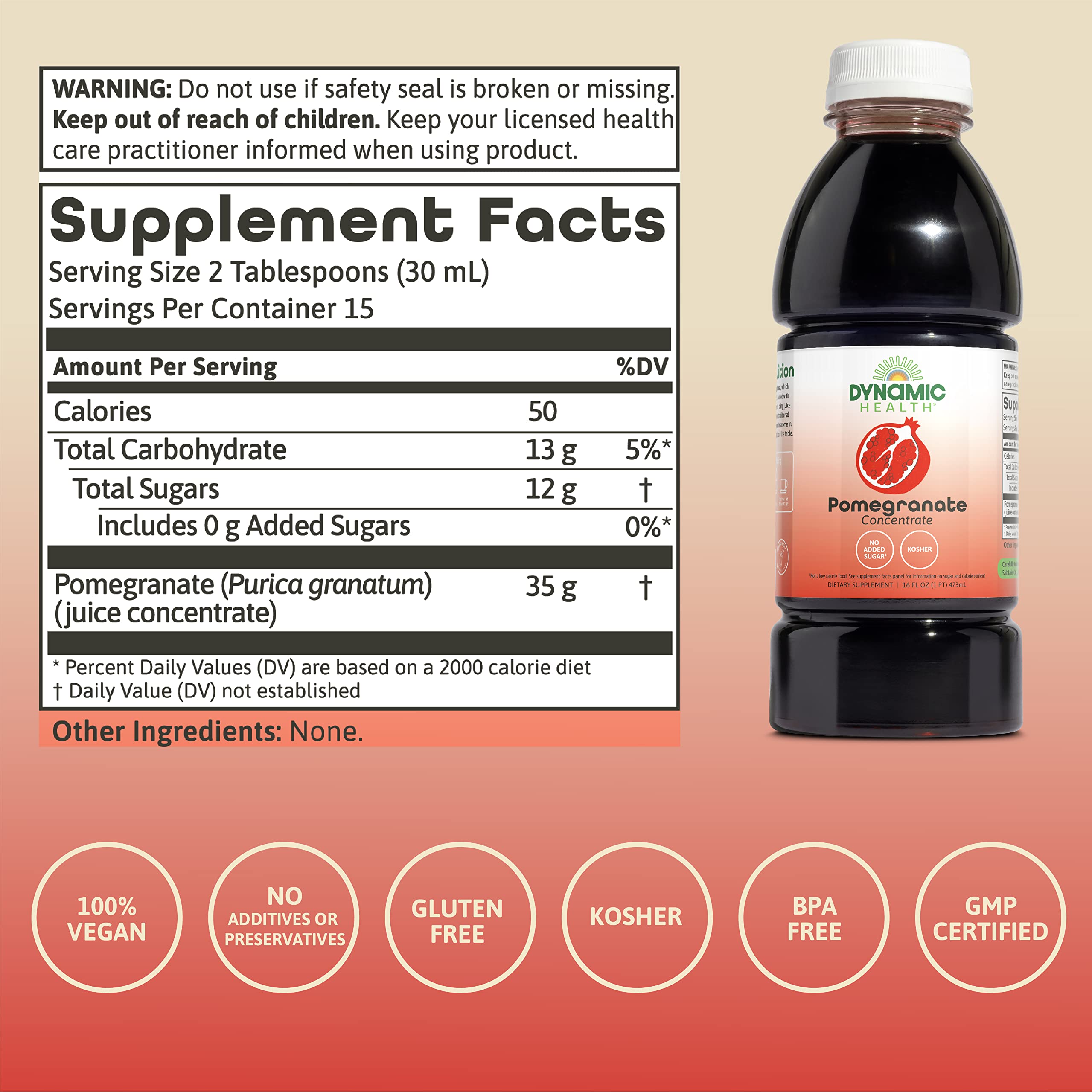 Dynamic Health Pomegranate Juice Concentrate pour showing versatile use in drinks.