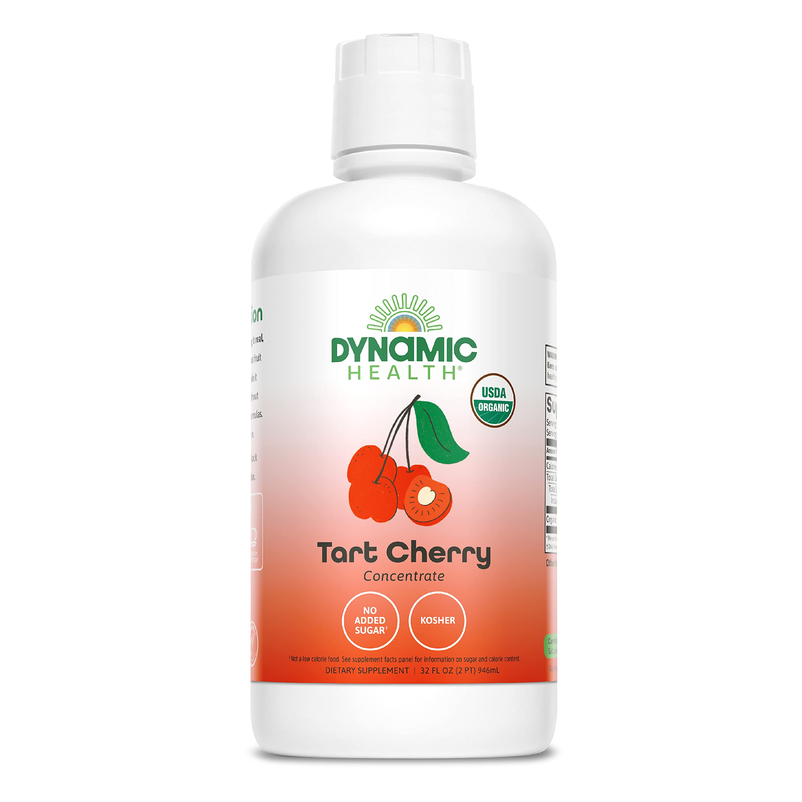 Dynamic Health Tart Cherry Juice bottle showing organic, antioxidant rich 100% juice for smoothies