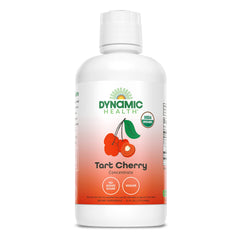 Dynamic Health Tart Cherry Juice bottle showing organic, antioxidant rich 100% juice for smoothies