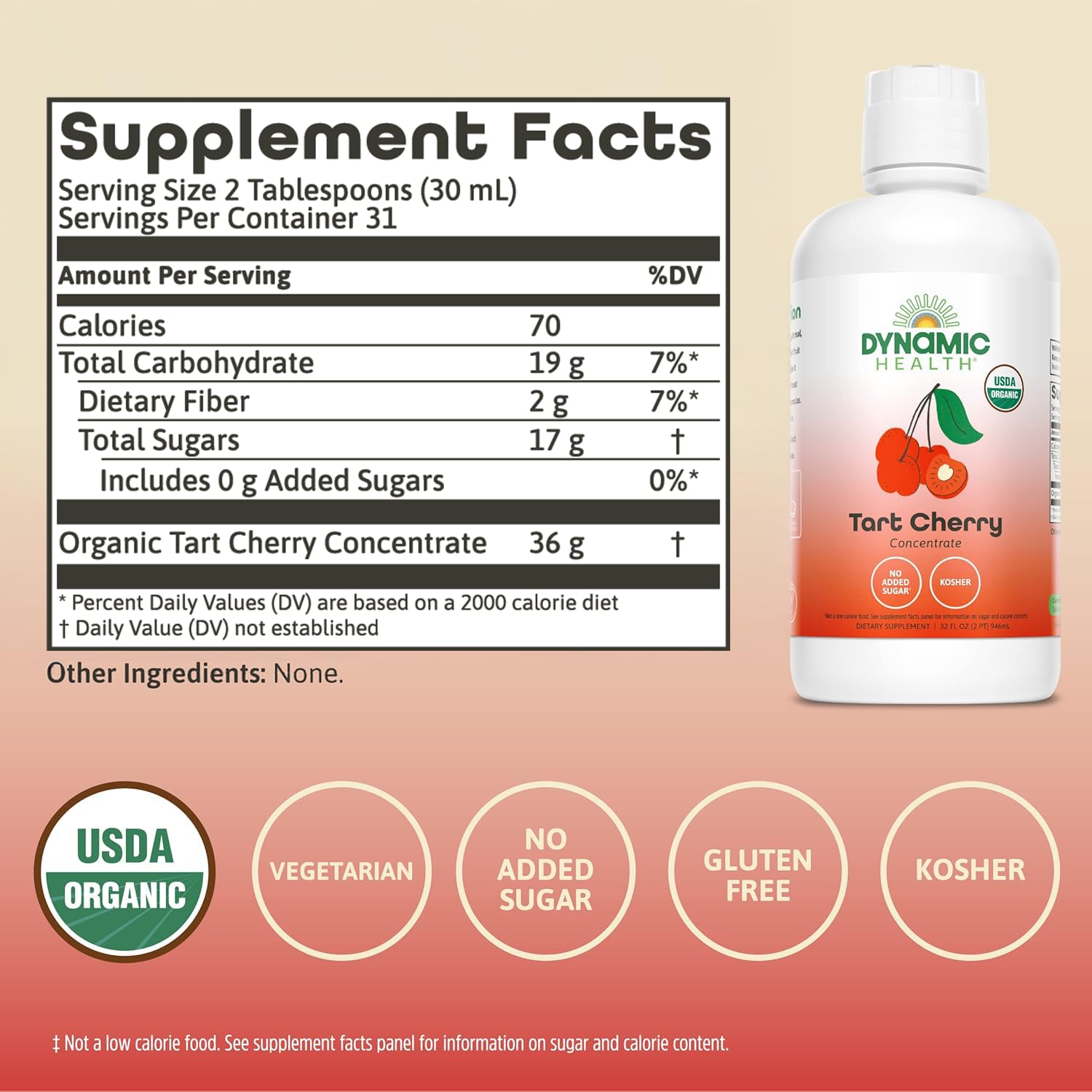 Dynamic Health Tart Cherry Juice glass with ice featuring tart flavor for beverages