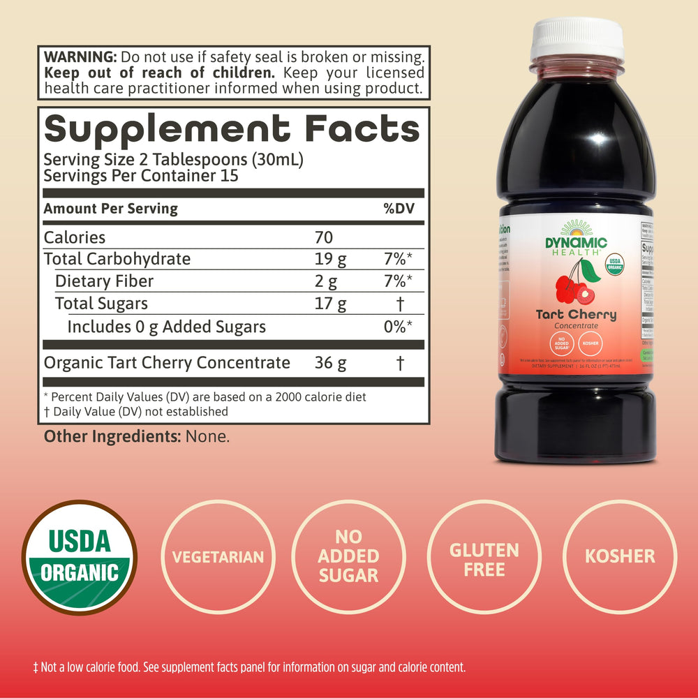 Dynamic Health tart cherry juice pour, great for smoothies and dressings.