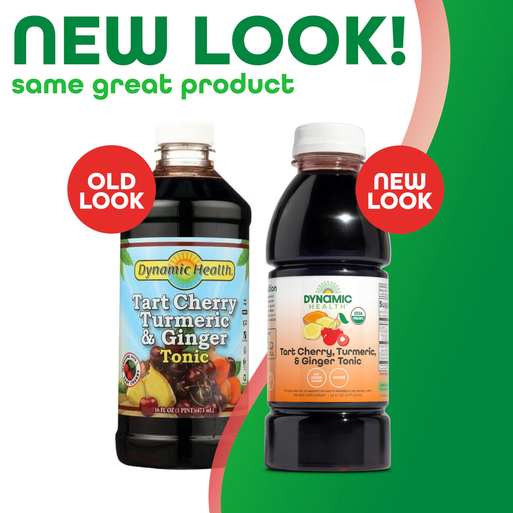 Dynamic Health Tart Cherry Juice Tonic glass shows vibrant color and antioxidant-rich cherries.