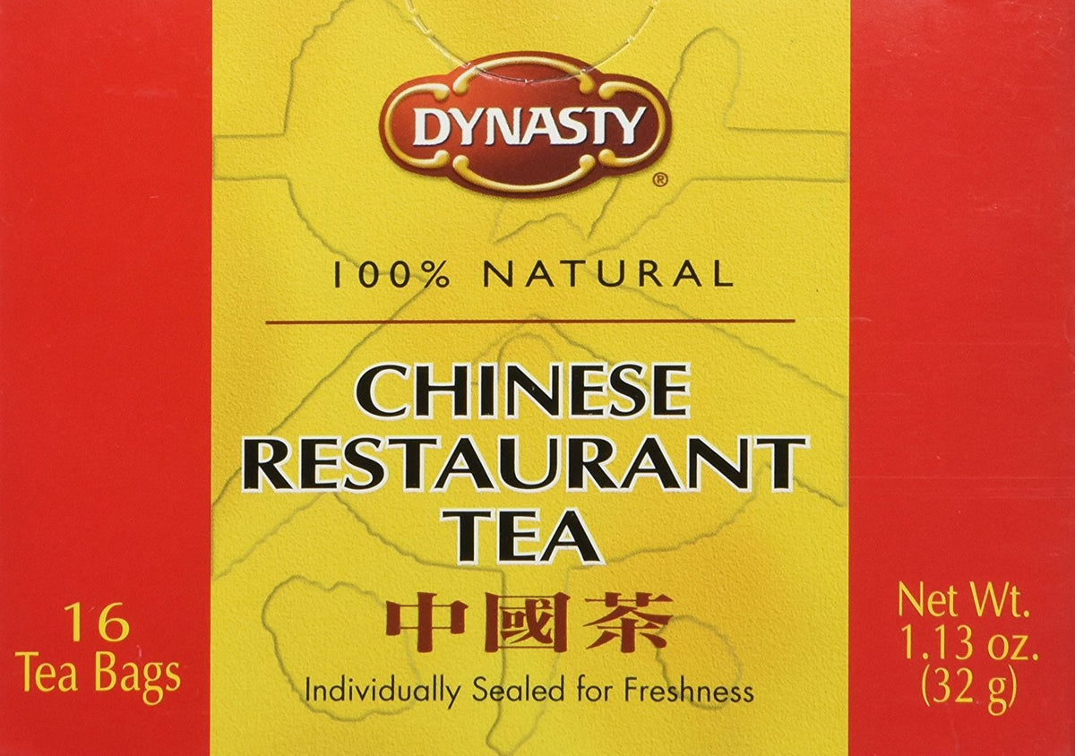 Dynasty Chinese Restaurant Tea packaging highlights a premium, convenient 16-bag box.