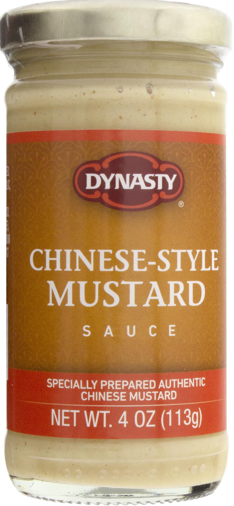Dynasty Extra Hot Mustard jar closeup for bold dipping and sauces.