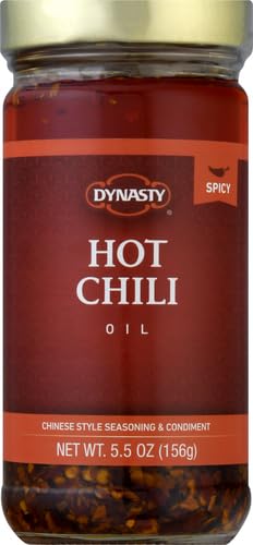 Dynasty hot chili oil bottle pour shows a glossy spicy drizzle to elevate dishes